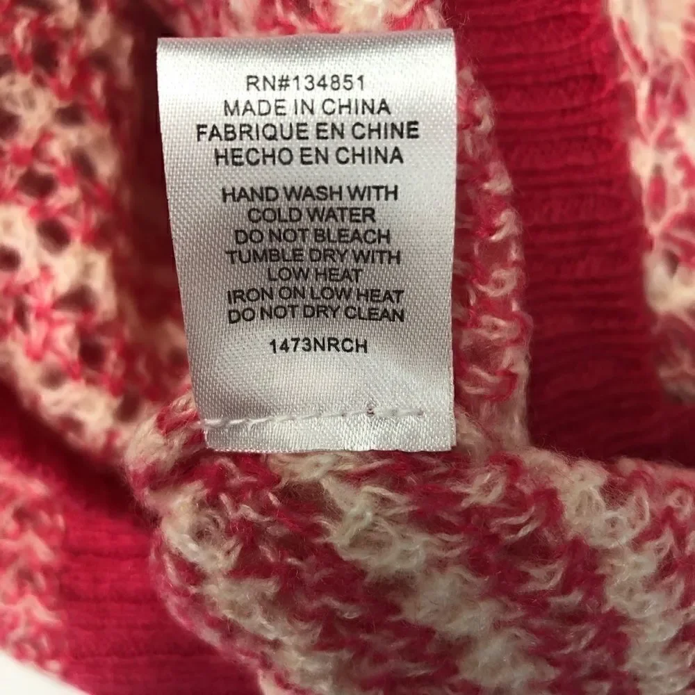 Nordstrom Rack WAYF Crew Neck Sweater Loose Knit Pink Tan Ribbed cuffs hem XS